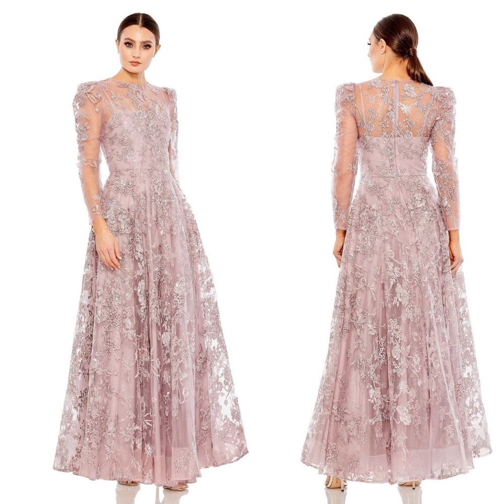 NEW $598 MAC DUGGAL 50664 LILAC FLORAL ILLUSION GOWN Size 18 - Picture 3 of 16